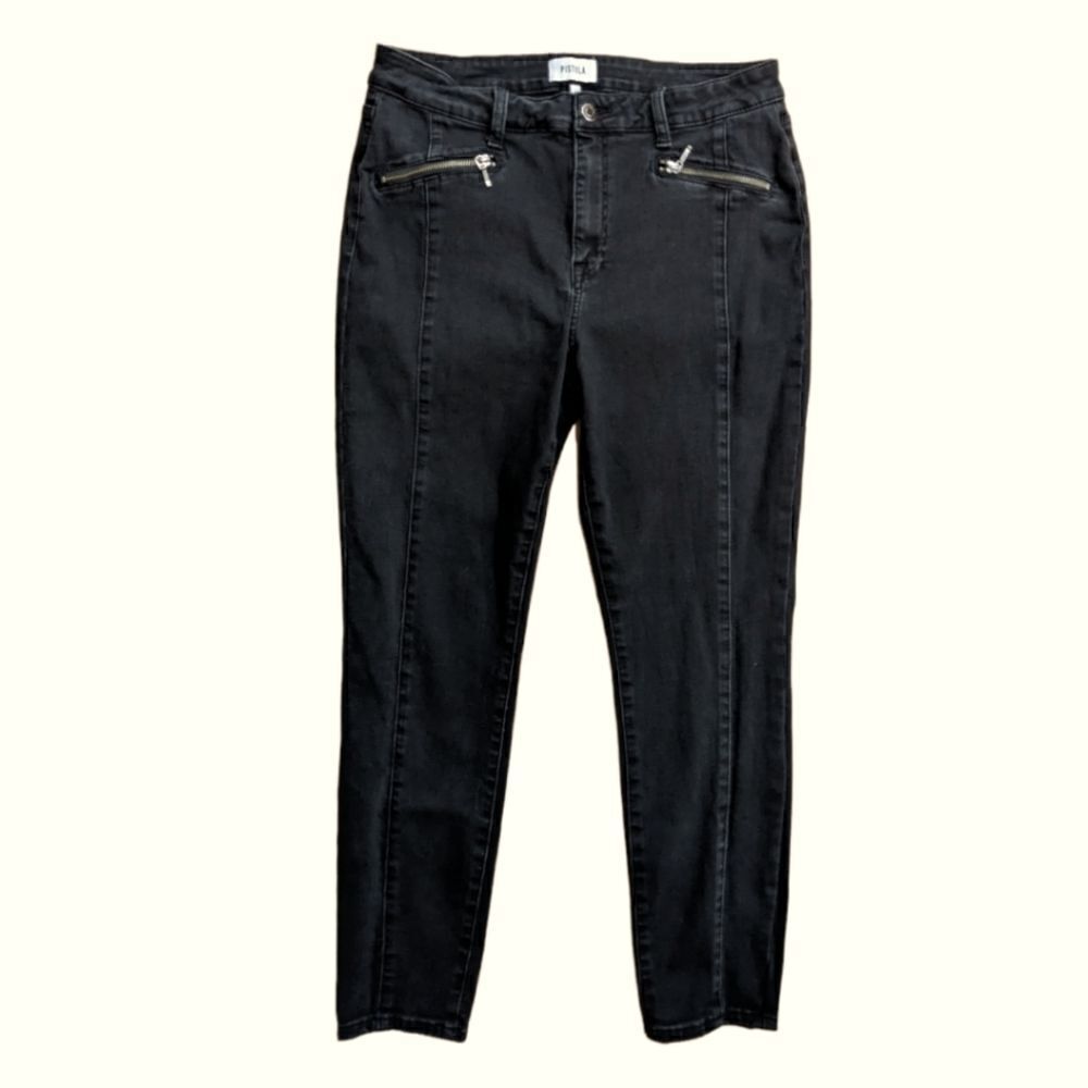 Pistola Women's Rustic Black Zip Pocket Pleated High Rise Skinny Jeans Size 31
